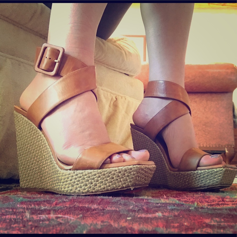 Saint Laurent Leather Strappy Wedges